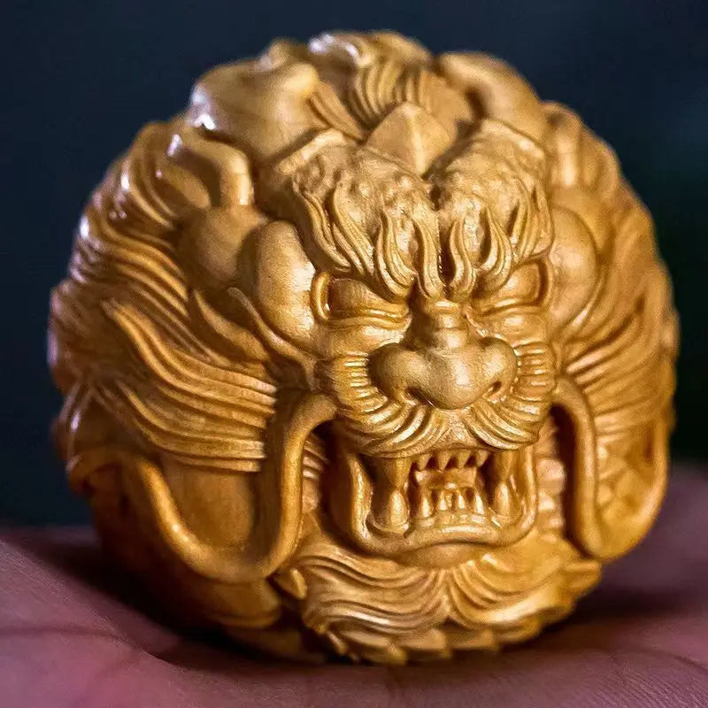 Boxwood Cliff Cypress Pi Xiu Dragon and Phoenix Ball Solid Wood Carving Fortune Hand Put Piece Ornaments Home Accessories