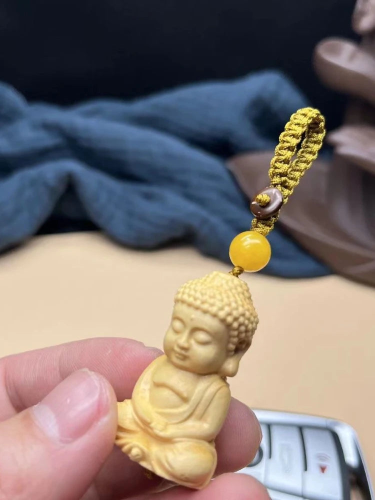 Boxwood Cliff Cypress Wood Bless with Safeness Buddha Carved Amass Fortunes Sculpture Modern Art Home Accessories Car Pendant