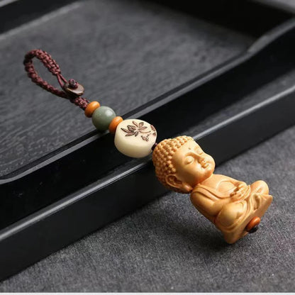 Boxwood Cliff Cypress Wood Bless with Safeness Buddha Carved Amass Fortunes Sculpture Modern Art Home Accessories Car Pendant