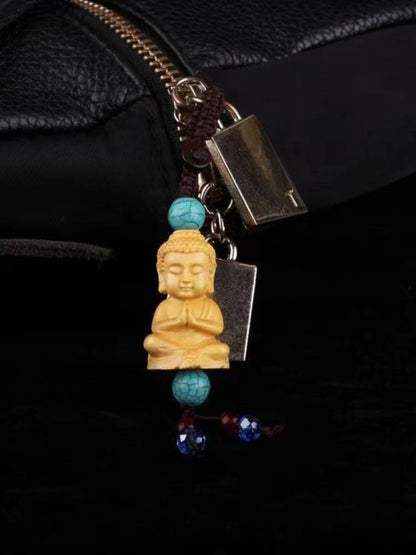 Boxwood Cliff Cypress Wood Bless with Safeness Buddha Carved Amass Fortunes Sculpture Modern Art Home Accessories Car Pendant