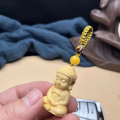 Boxwood Cliff Cypress Wood Bless with Safeness Buddha Carved Amass Fortunes Sculpture Modern Art Home Accessories Car Pendant