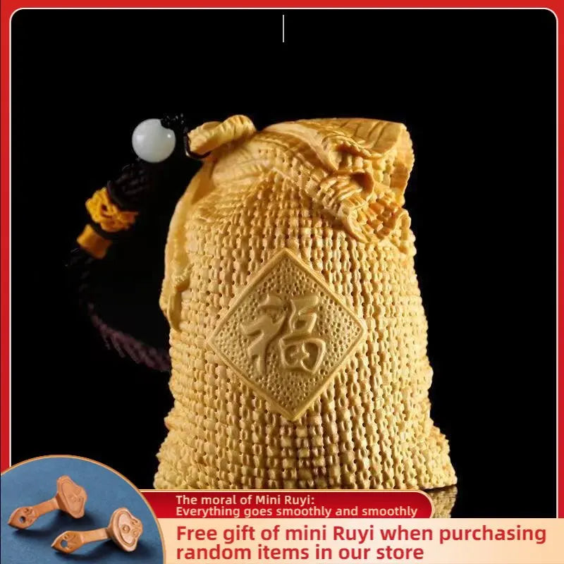 Boxwood Cliff Cypress Wood High Quality Fukubukuro Purse Pendant Carved Amass Fortunes Sculpture Modern Art Home Accessories