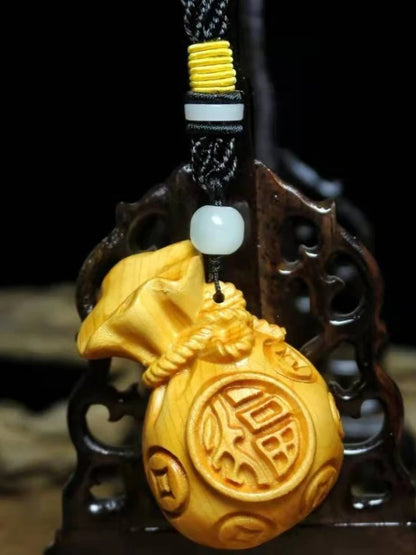 Boxwood Cliff Cypress Wood High Quality Fukubukuro Purse Pendant Carved Amass Fortunes Sculpture Modern Art Home Accessories