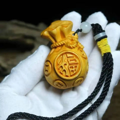 Boxwood Cliff Cypress Wood High Quality Fukubukuro Purse Pendant Carved Amass Fortunes Sculpture Modern Art Home Accessories