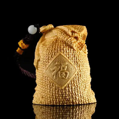 Boxwood Cliff Cypress Wood High Quality Fukubukuro Purse Pendant Carved Amass Fortunes Sculpture Modern Art Home Accessories