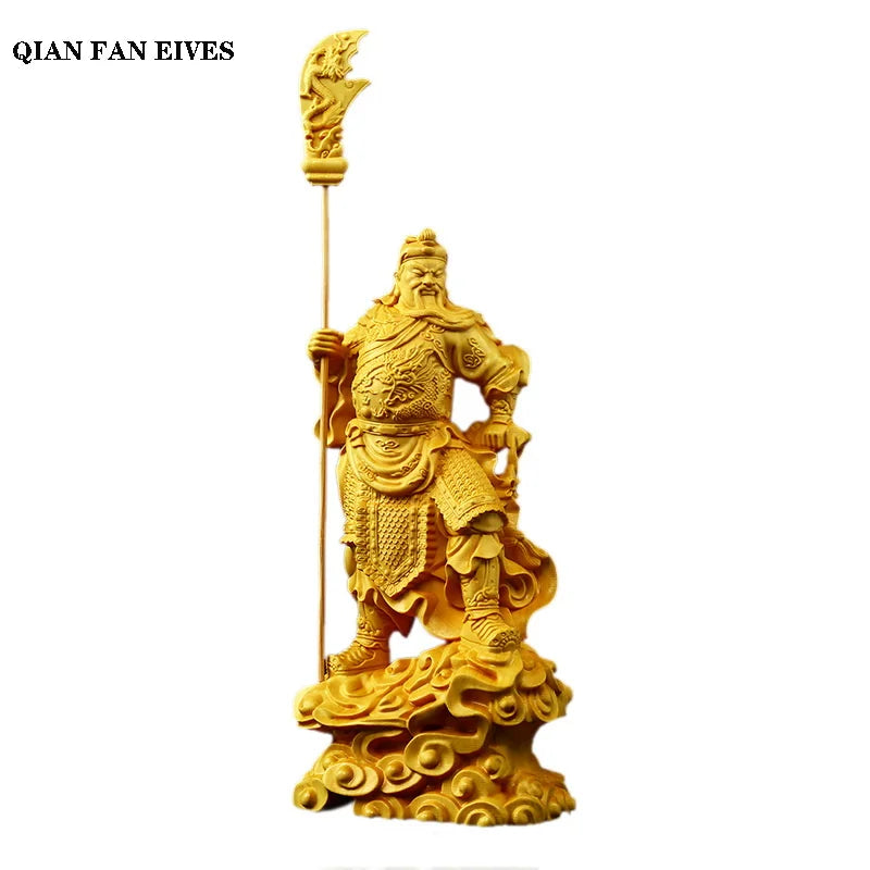 Boxwood  Guan Gong- Figure statue Solid wood Boutique carving God of War Guan Yu Home living room, room art crafts