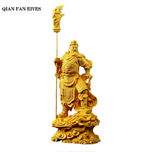 Boxwood  Guan Gong- Figure statue Solid wood Boutique carving God of War Guan Yu Home living room, room art crafts