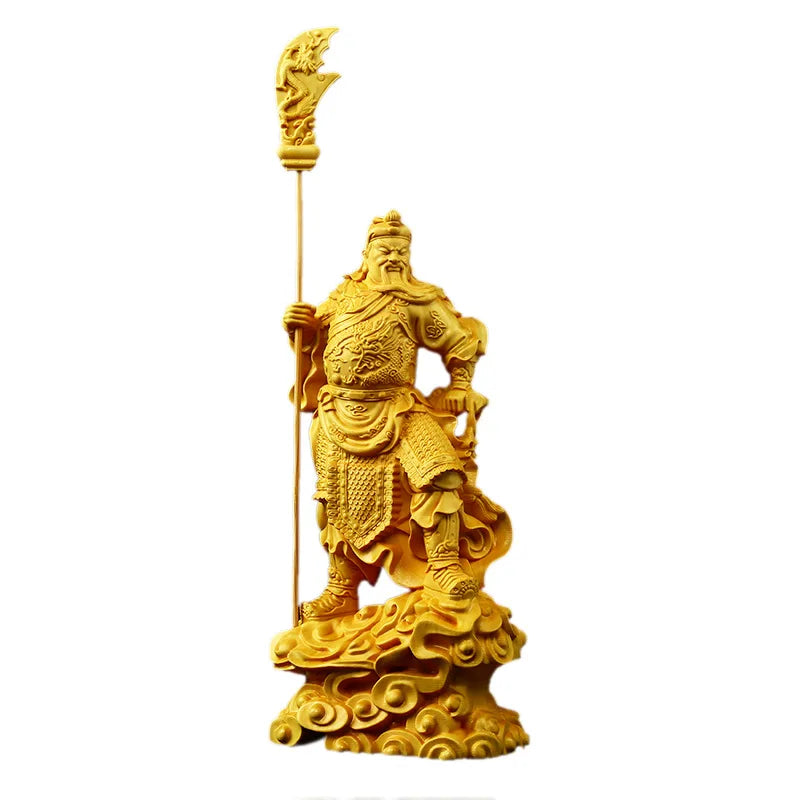Boxwood  Guan Gong- Figure statue Solid wood Boutique carving God of War Guan Yu Home living room, room art crafts