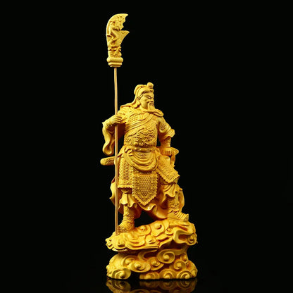 Boxwood  Guan Gong- Figure statue Solid wood Boutique carving God of War Guan Yu Home living room, room art crafts