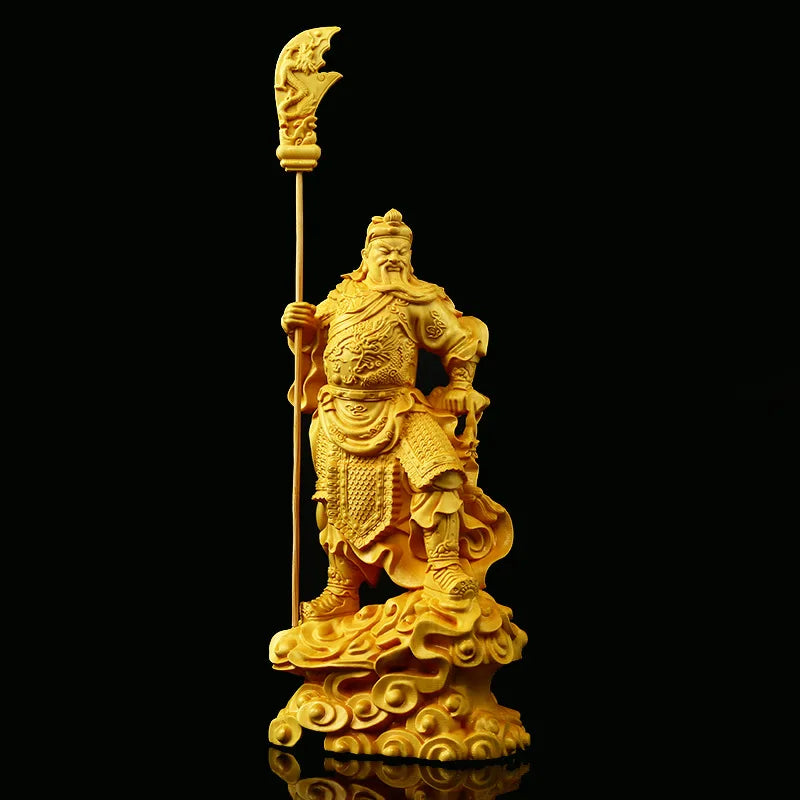 Boxwood  Guan Gong- Figure statue Solid wood Boutique carving God of War Guan Yu Home living room, room art crafts