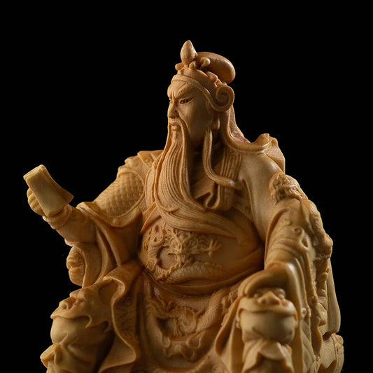 Boxwood Guan Gong  Sculpture Wood Carving The Three Kingdoms Guanyu Statue Home Decor