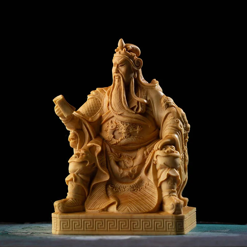 Boxwood Guan Gong  Sculpture Wood Carving The Three Kingdoms Guanyu Statue Home Decor