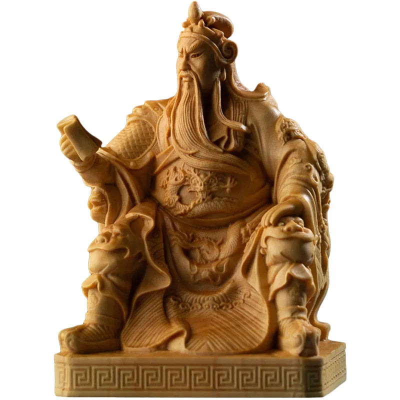 Boxwood Guan Gong  Sculpture Wood Carving The Three Kingdoms Guanyu Statue Home Decor