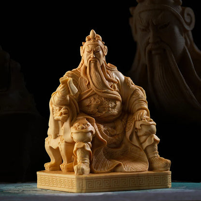 Boxwood Guan Gong  Sculpture Wood Carving The Three Kingdoms Guanyu Statue Home Decor