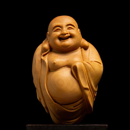 Boxwood Handle Belly Maitreya Buddha Handicrafts Car Chinese Living Room Wood Statue Laughing Buddha Pendant Home Decor
