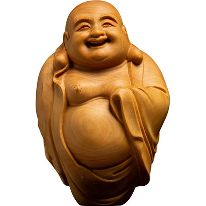 Boxwood Handle Belly Maitreya Buddha Handicrafts Car Chinese Living Room Wood Statue Laughing Buddha Pendant Home Decor