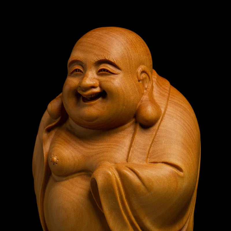 Boxwood Handle Belly Maitreya Buddha Handicrafts Car Chinese Living Room Wood Statue Laughing Buddha Pendant Home Decor