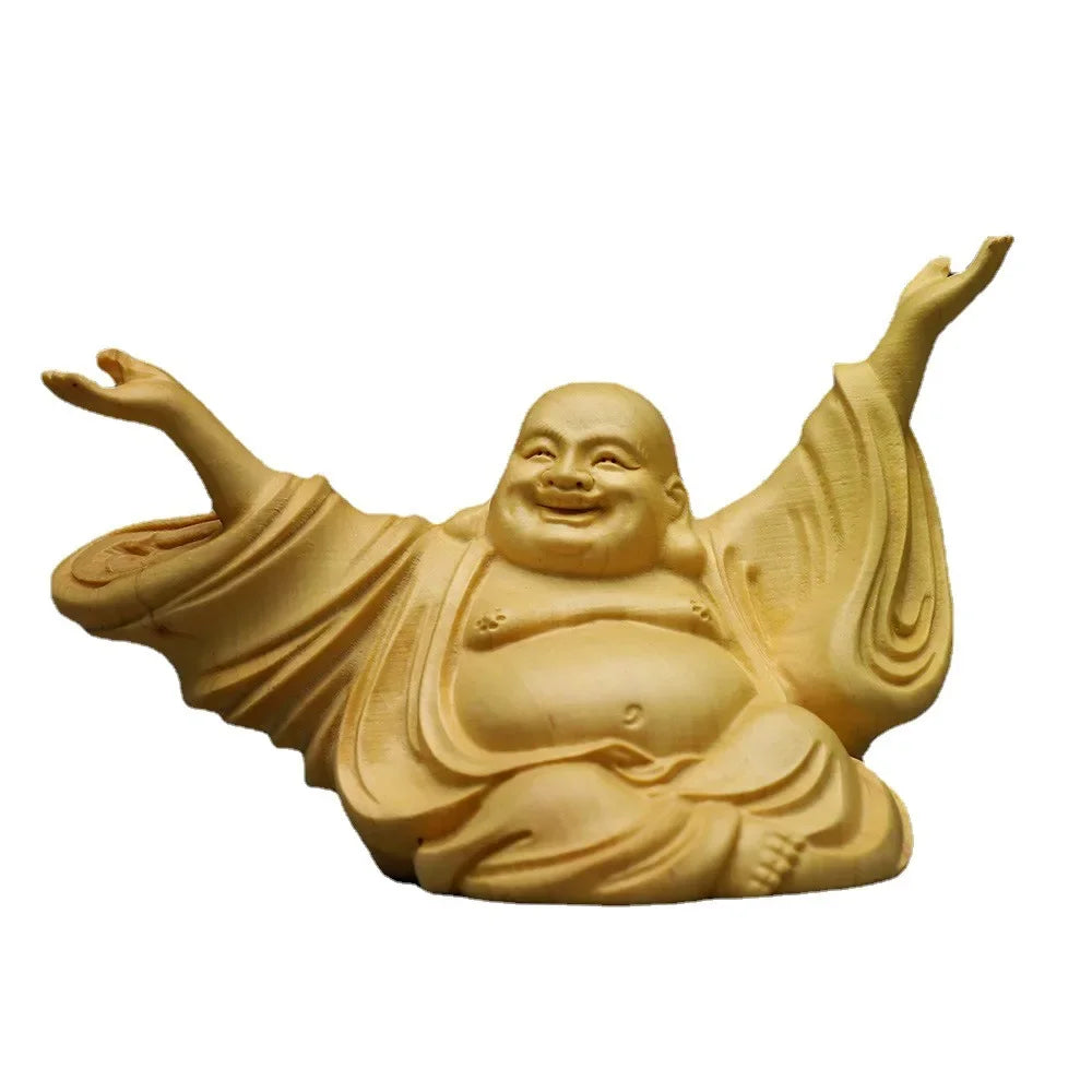 Boxwood High Quality Joy Amitabha Home Decor Carving Big Belly Laughing Buddha Sculpture Statue