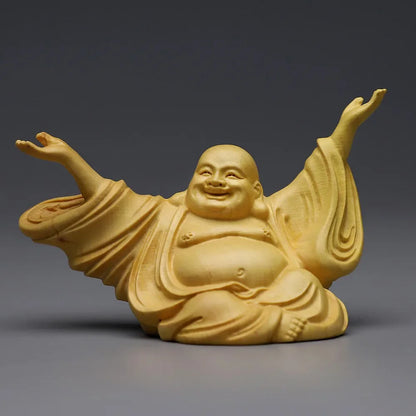 Boxwood High Quality Joy Amitabha Home Decor Carving Big Belly Laughing Buddha Sculpture Statue