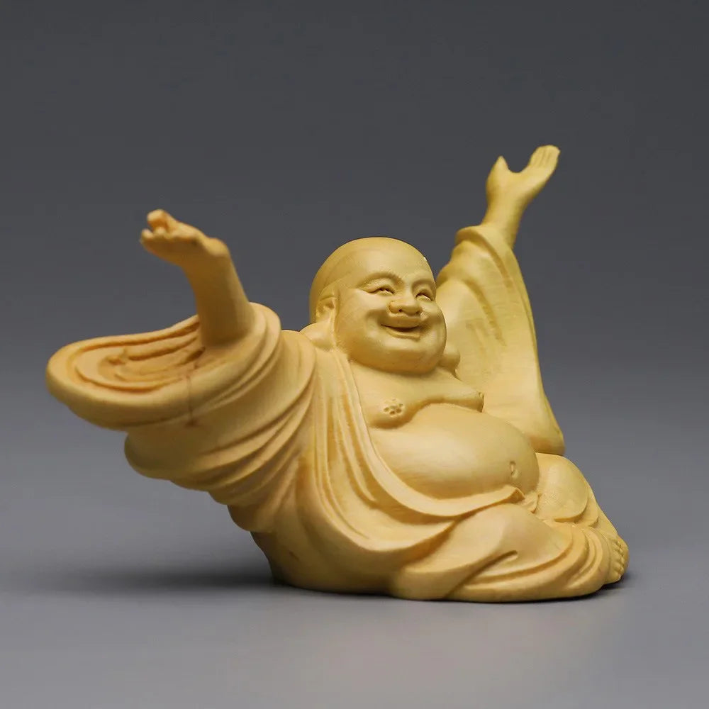 Boxwood High Quality Joy Amitabha Home Decor Carving Big Belly Laughing Buddha Sculpture Statue