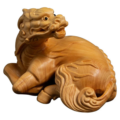 Boxwood Living Room Decoration Feng Shui Fortune Real Wood Kirin Sculpture Handicrafts Pixiu Wood Statue Home Decor