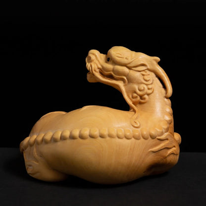 Boxwood Living Room Decoration Feng Shui Fortune Real Wood Kirin Sculpture Handicrafts Pixiu Wood Statue Home Decor