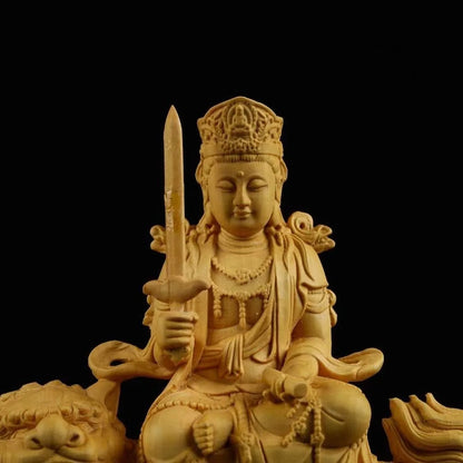 Boxwood Ornament Manjusri Samantabhadra Bodhisattva Statues Art Sculpture Decor Statue Living Room Crafts