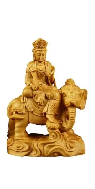 Boxwood Ornament Manjusri Samantabhadra Bodhisattva Statues Sculpture Decor Living Room Gift