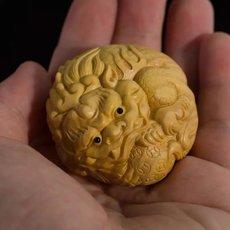 Boxwood Pixiu Handle Pieces for Men's Play with All You Need, Solid Wood, Wenwan Pan Crafts, Small Ornaments, Wood Statues Sculp