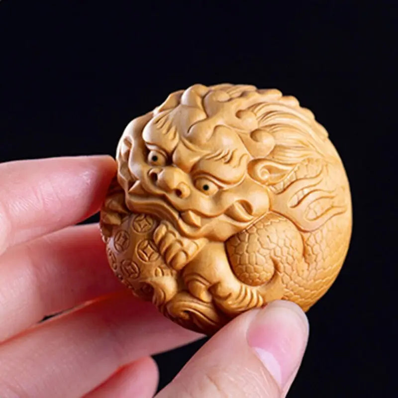 Boxwood Pixiu Handle Pieces for Men's Play with All You Need, Solid Wood, Wenwan Pan Crafts, Small Ornaments, Wood Statues Sculp