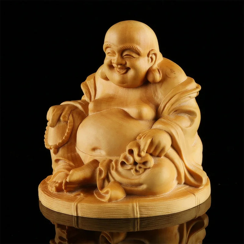 Boxwood Real Wood 8cm Chinese traditional mythological craft carving Home Decor furniture jewelry Maitreya Buddha