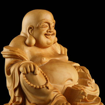 Boxwood Real Wood 8cm Chinese traditional mythological craft carving Home Decor furniture jewelry Maitreya Buddha