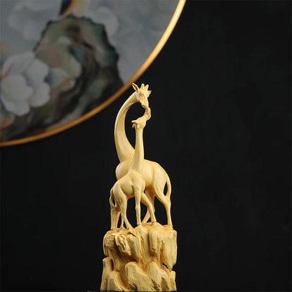 Boxwood Real Wood Real Wood Animal Sculpture Home Décor Wood Statue Collection Office Decoration Giraffe Mother and child love M
