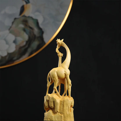 Boxwood Real Wood Real Wood Animal Sculpture Home Décor Wood Statue Collection Office Decoration Giraffe Mother and child love M