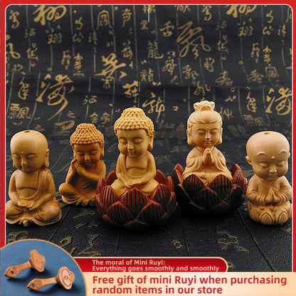 Boxwood Rulaifo Bonze Buddha Avalokitesvara  Amass Fortunes Solid Wood Carving Home Office Decoration Ebony Mahogany Artifact