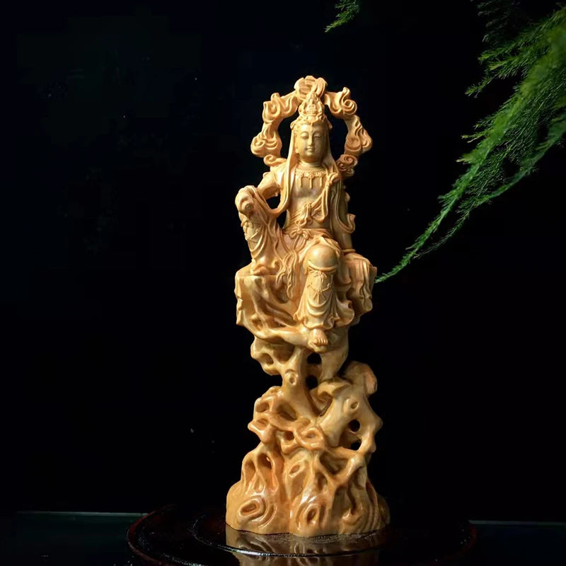 Boxwood /Thuja Wood 21cm guanyin real wood traditional chinese myth figure statue office decoration collection sculpture