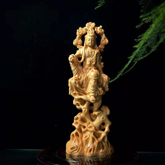 Boxwood /Thuja Wood 21cm guanyin real wood traditional chinese myth figure statue office decoration collection sculpture