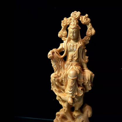 Boxwood /Thuja Wood 21cm guanyin real wood traditional chinese myth figure statue office decoration collection sculpture