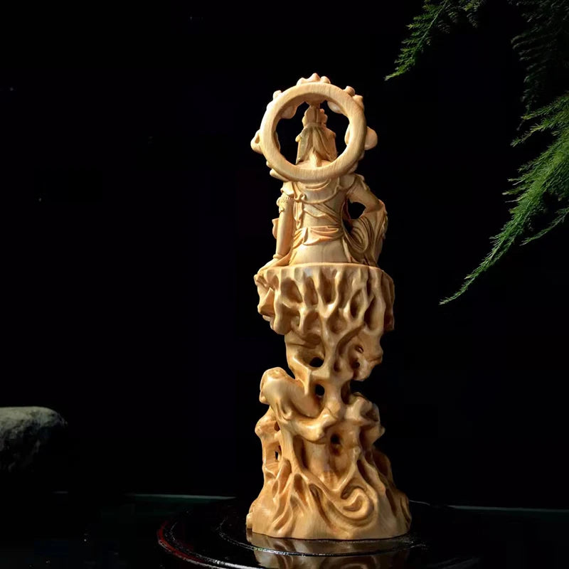 Boxwood /Thuja Wood 21cm guanyin real wood traditional chinese myth figure statue office decoration collection sculpture