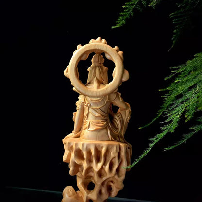 Boxwood /Thuja Wood 21cm guanyin real wood traditional chinese myth figure statue office decoration collection sculpture