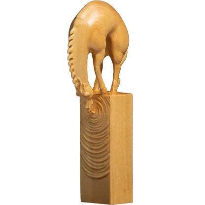 Boxwood Wood 10cm Horse Seal Sculpture Lucky Animal Zodiac Animal Stamp Wood Statue Horse Drinking Water Home Decor