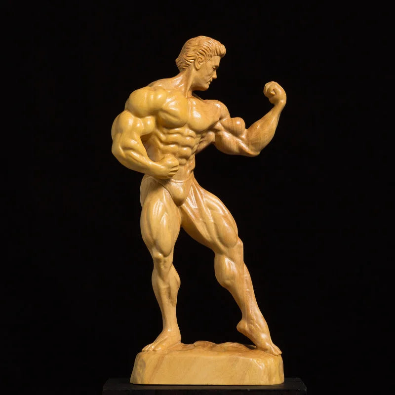Boxwood Wood Carving Living Room Decoration Figures Sculpture Crafts Bodybuilding Muscle Male Statue Home Decor