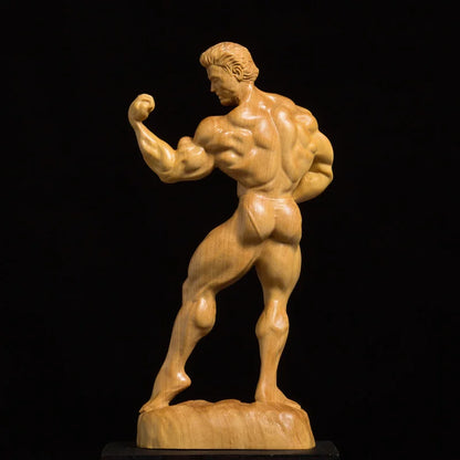 Boxwood Wood Carving Living Room Decoration Figures Sculpture Crafts Bodybuilding Muscle Male Statue Home Decor