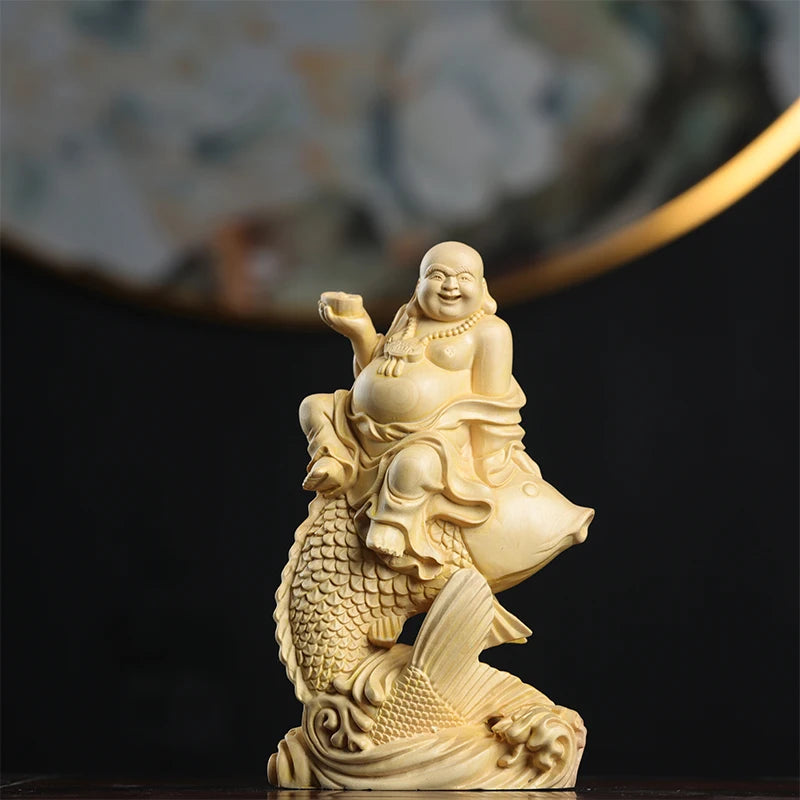 Boxwood Wood Statue Feng Shui Figure Statue Collection Ruyi Home Décor Wood Sculpture Real Wood Buddha Myth Home Décor Lucky