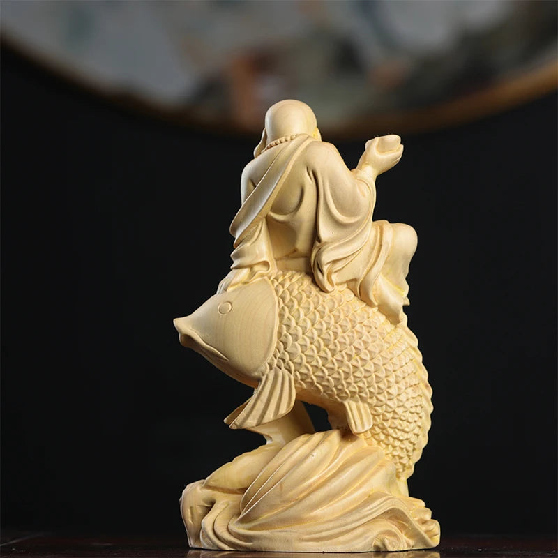 Boxwood Wood Statue Feng Shui Figure Statue Collection Ruyi Home Décor Wood Sculpture Real Wood Buddha Myth Home Décor Lucky