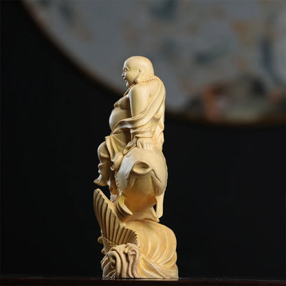 Boxwood Wood Statue Feng Shui Figure Statue Collection Ruyi Home Décor Wood Sculpture Real Wood Buddha Myth Home Décor Lucky