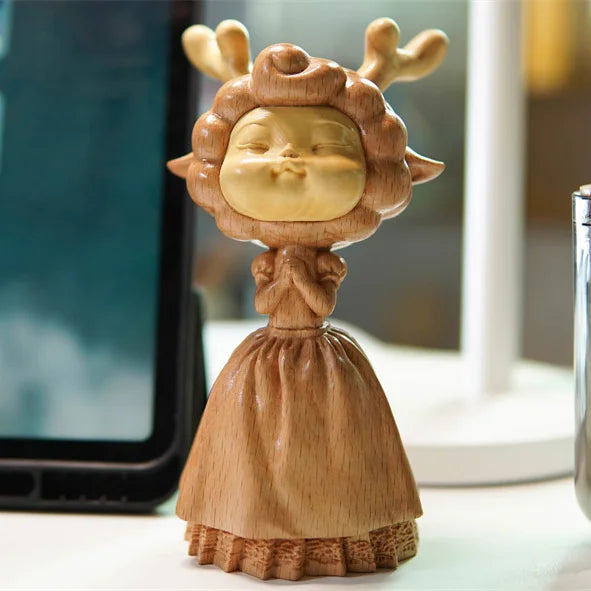 Boxwood Wood Statue Real Wood Real Wood Figure Statue Office Decoration deer Feng Shui Home Décor Collection cut Wall Decoration