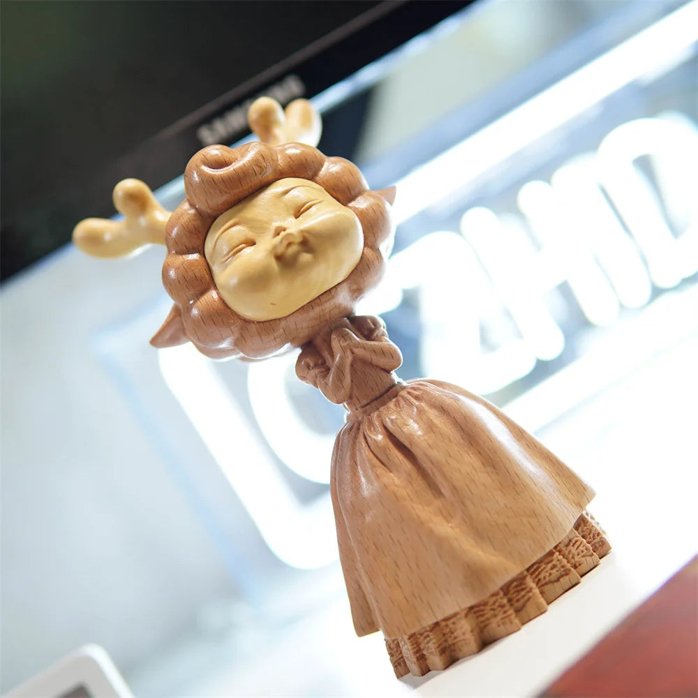 Boxwood Wood Statue Real Wood Real Wood Figure Statue Office Decoration deer Feng Shui Home Décor Collection cut Wall Decoration