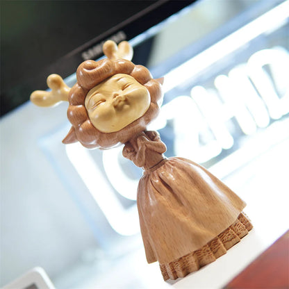 Boxwood Wood Statue Real Wood Real Wood Figure Statue Office Decoration deer Feng Shui Home Décor Collection cut Wall Decoration