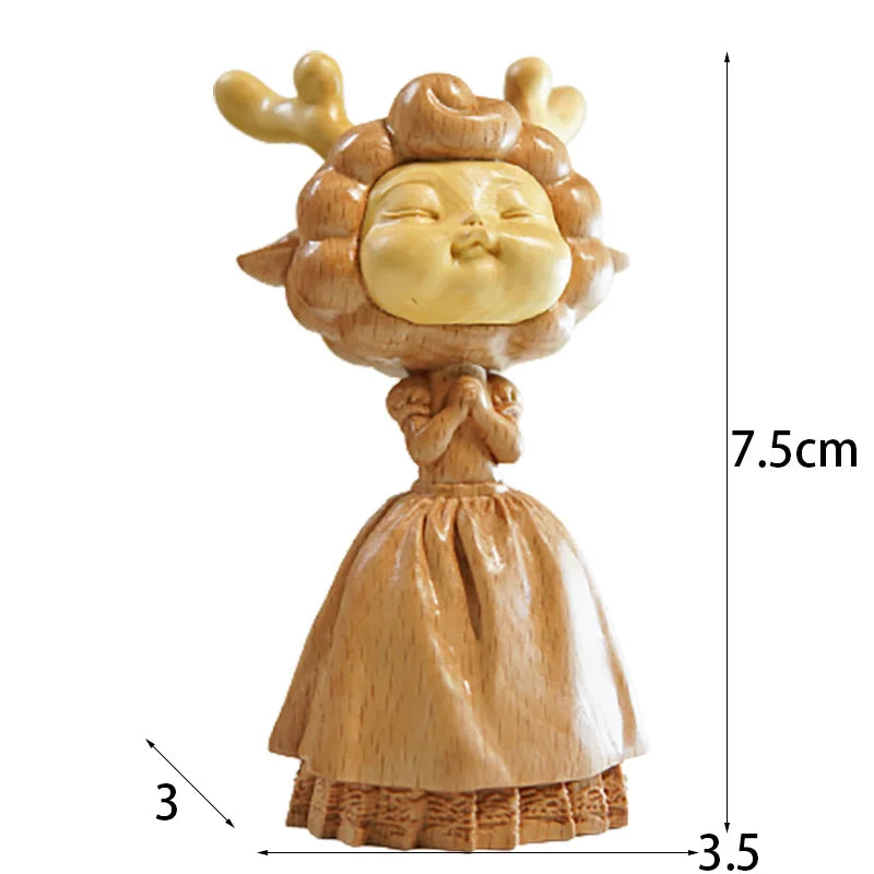Boxwood Wood Statue Real Wood Real Wood Figure Statue Office Decoration deer Feng Shui Home Décor Collection cut Wall Decoration